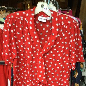 Alfred Dunner 2 Piece Mix 'N Match Set - Red Print Blouse and Pleated Skirt